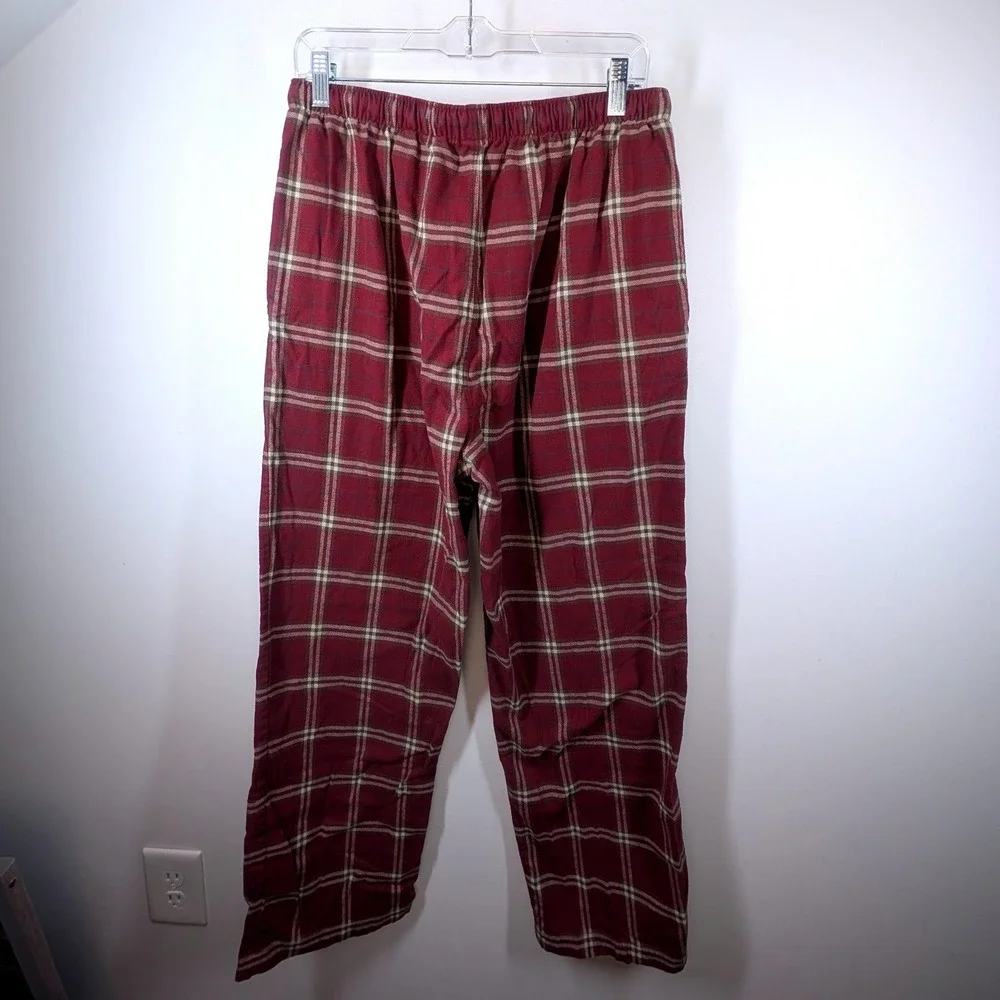 Garnet Hill Mens Plaid Flannel Pajama Pants Burgundy Tan Cotton Sleepwear Large